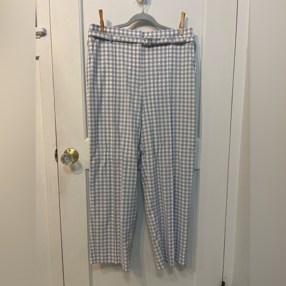 Ann Taylor High Rise Belted Blue and White Checked Women's Trousers Size 10